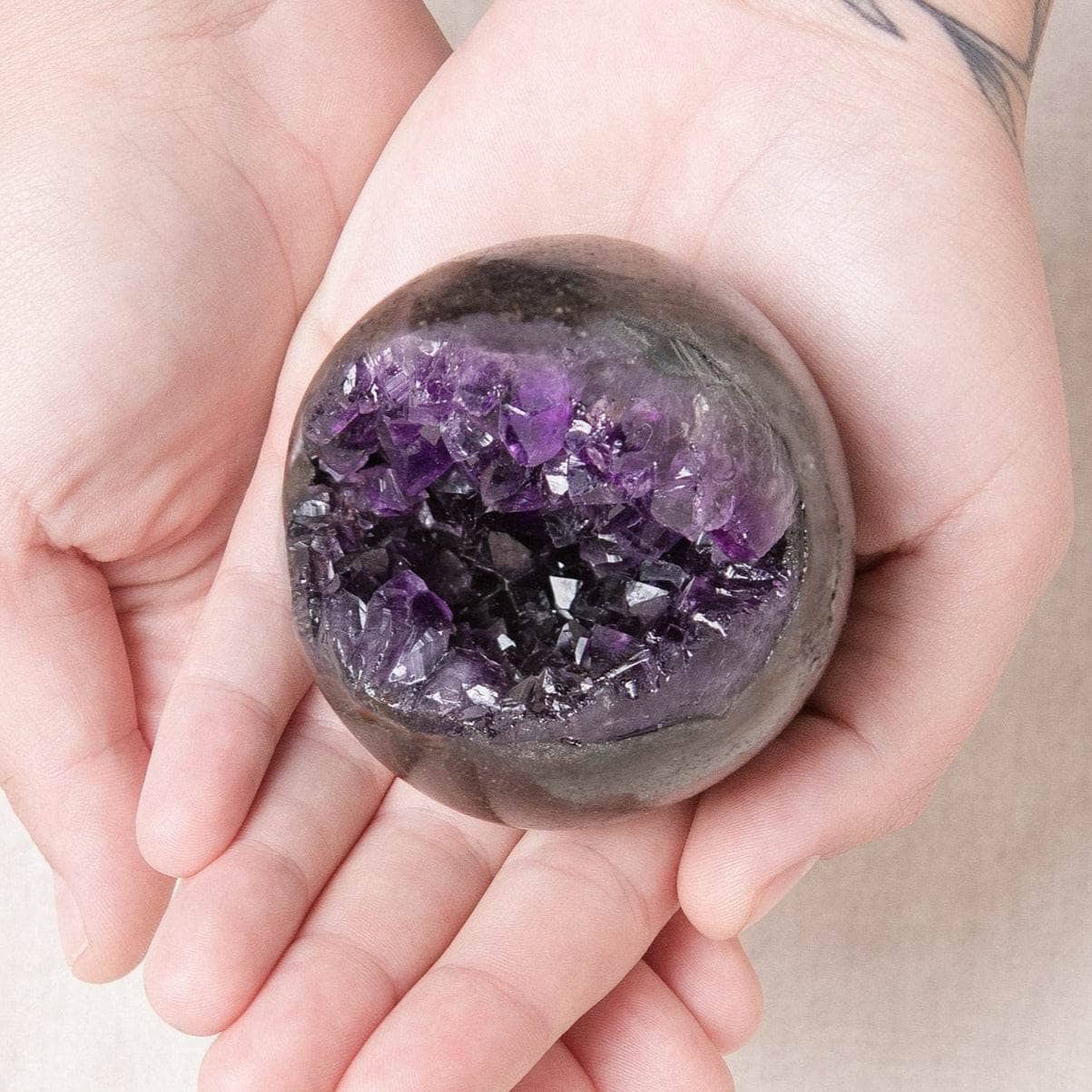 Genuine Amethyst Geode Sphere with Tripod - Image 2