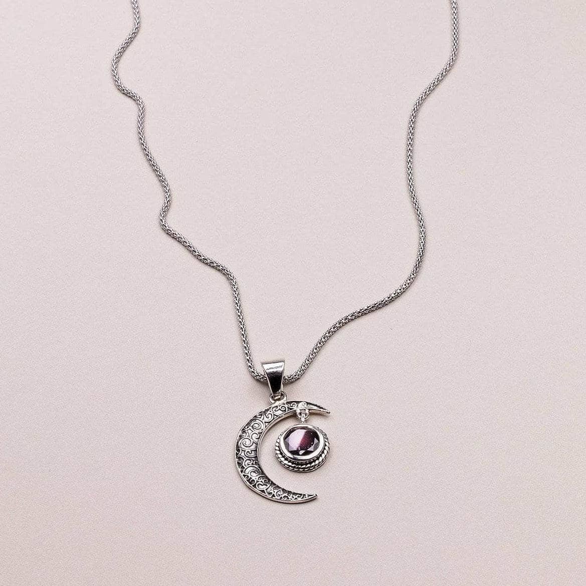 Gemstone Silver Moon Pendant Necklace - Image 7