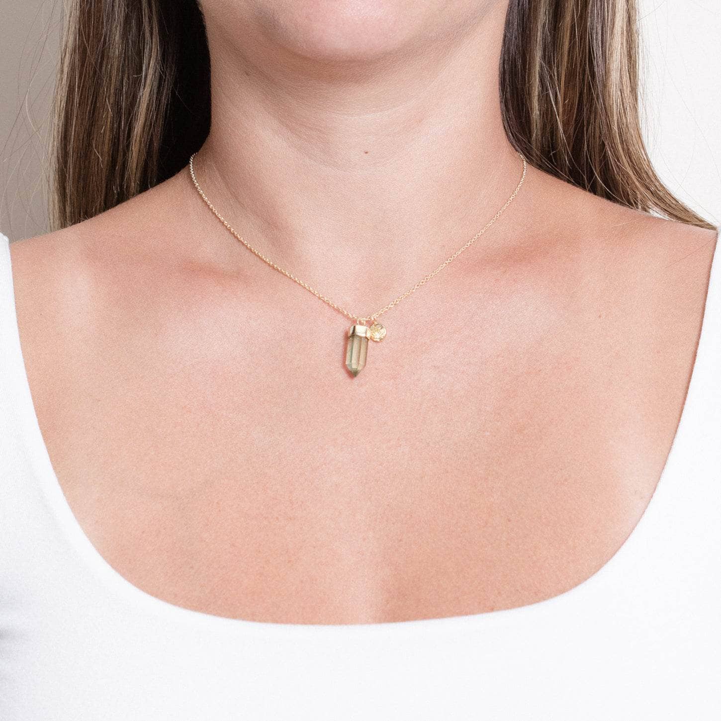 Delicate Green Amethyst Crystal Point Necklace - Image 5