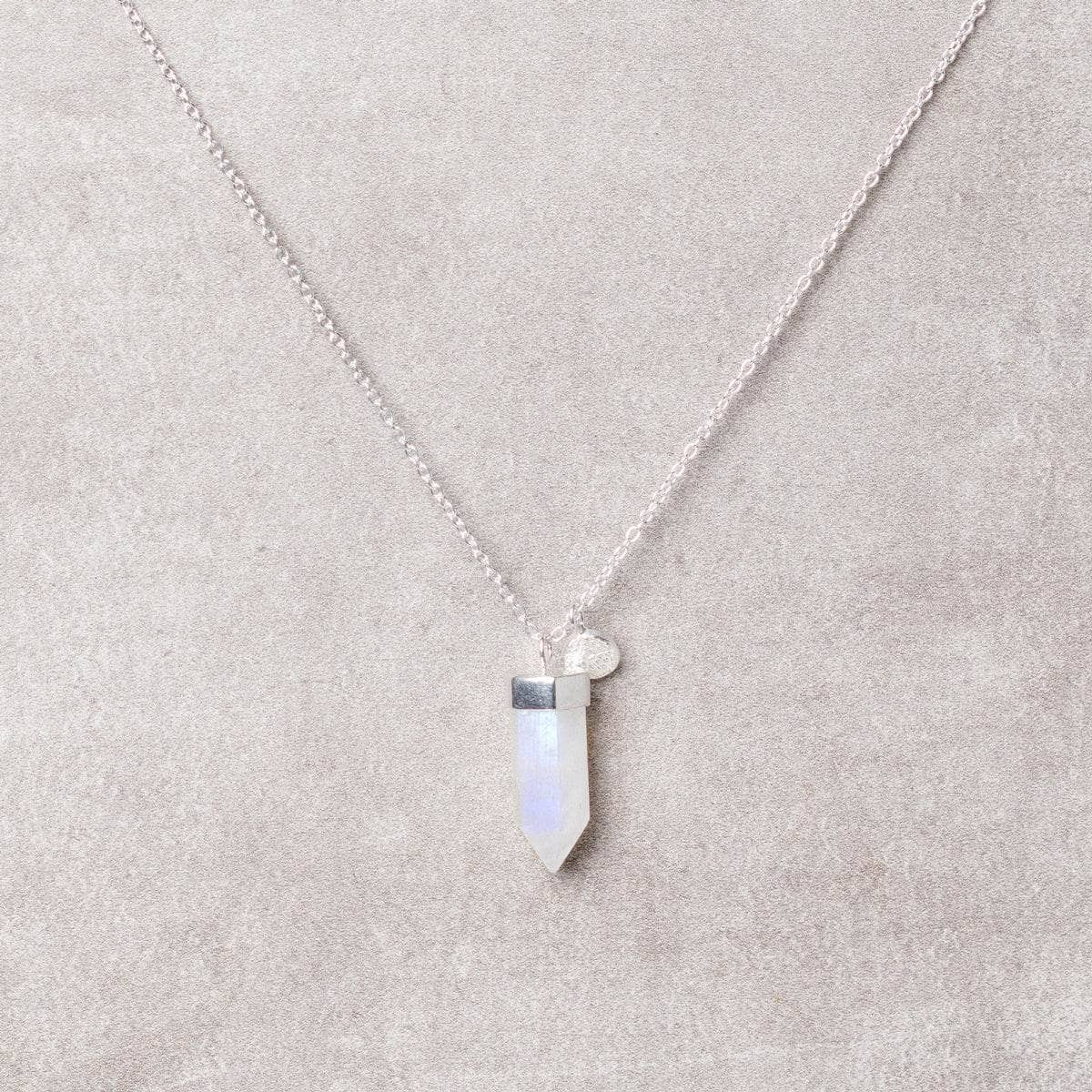 Delicate Rainbow Moonstone Crystal Point Necklace - Image 3