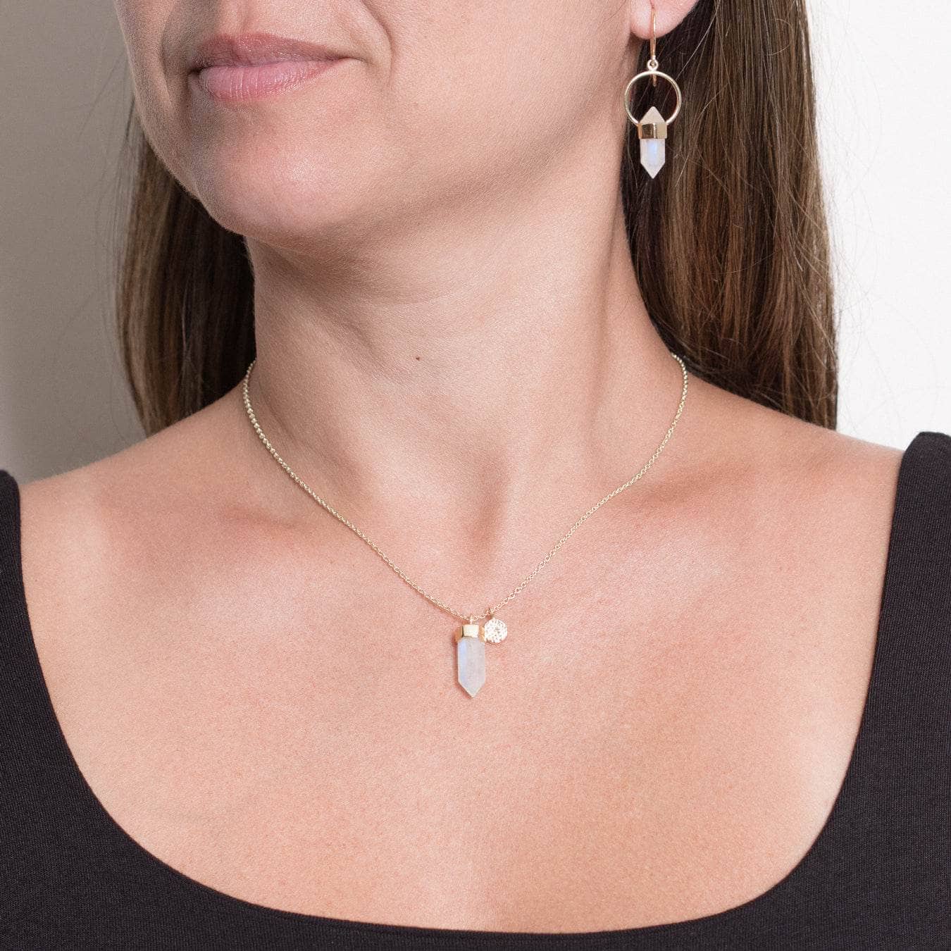 Delicate Rainbow Moonstone Crystal Point Necklace - Image 8