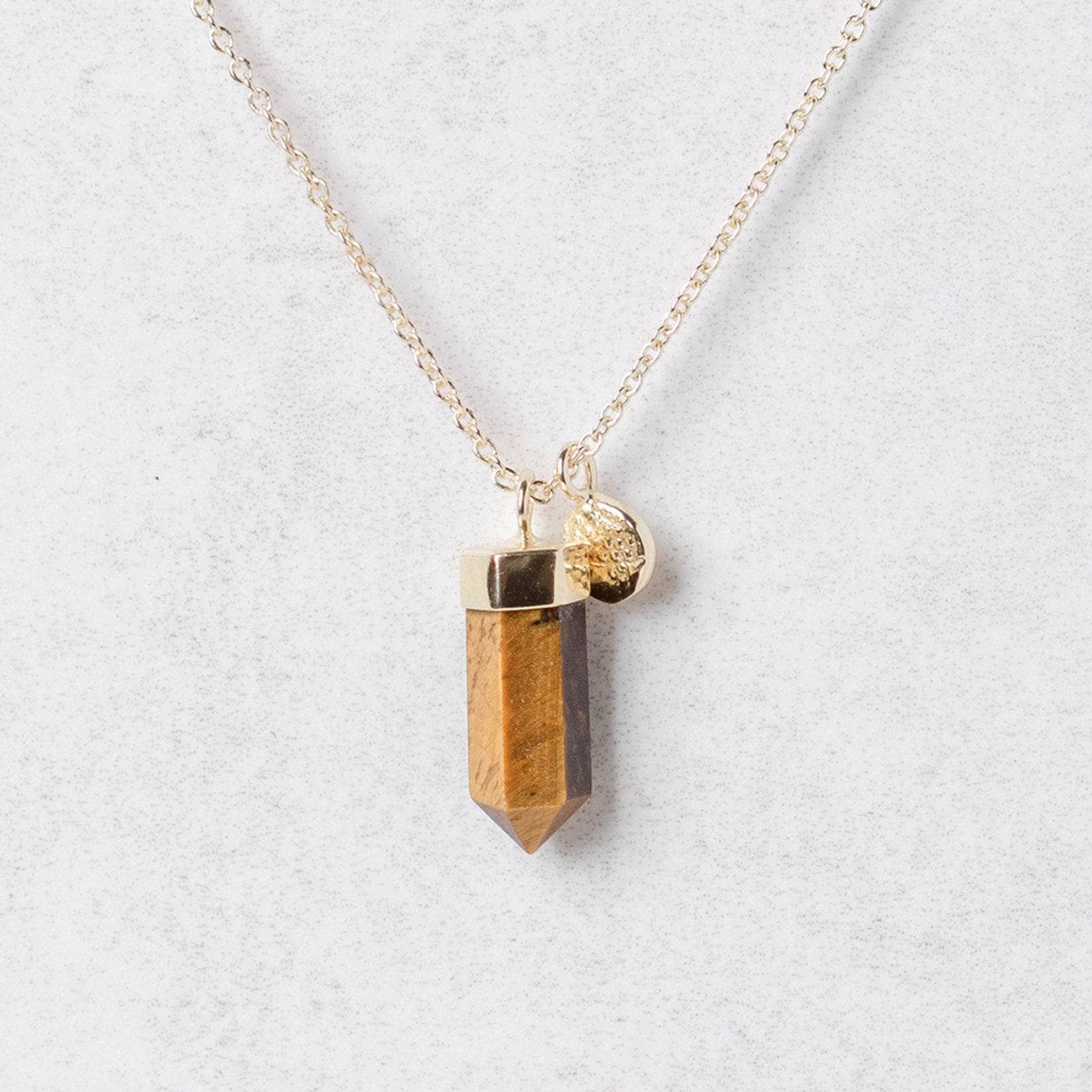 Delicate Tiger Eye Crystal Point Necklace - Image 2