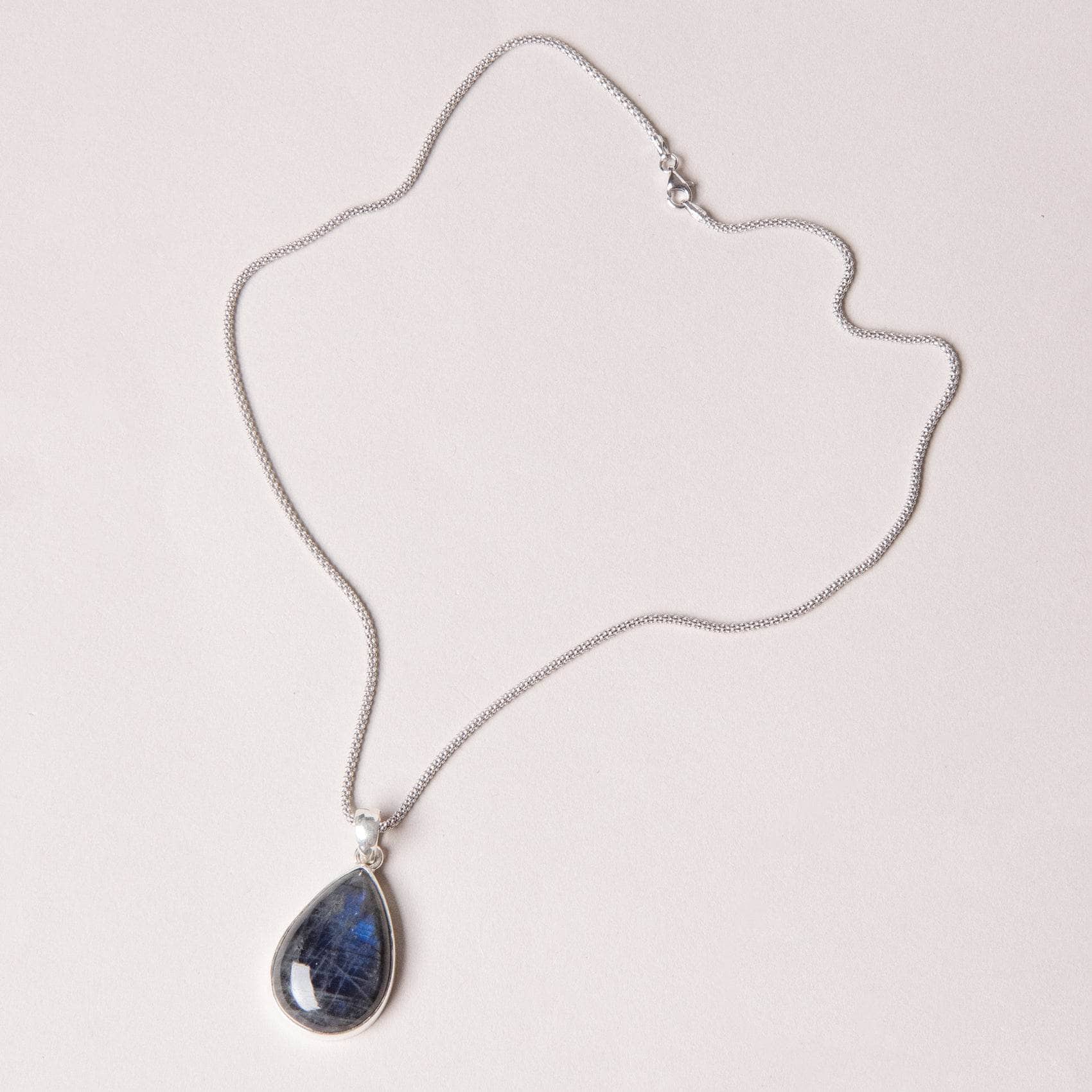 Genuine Labradorite Teardrop Pendant Necklace - Image 25