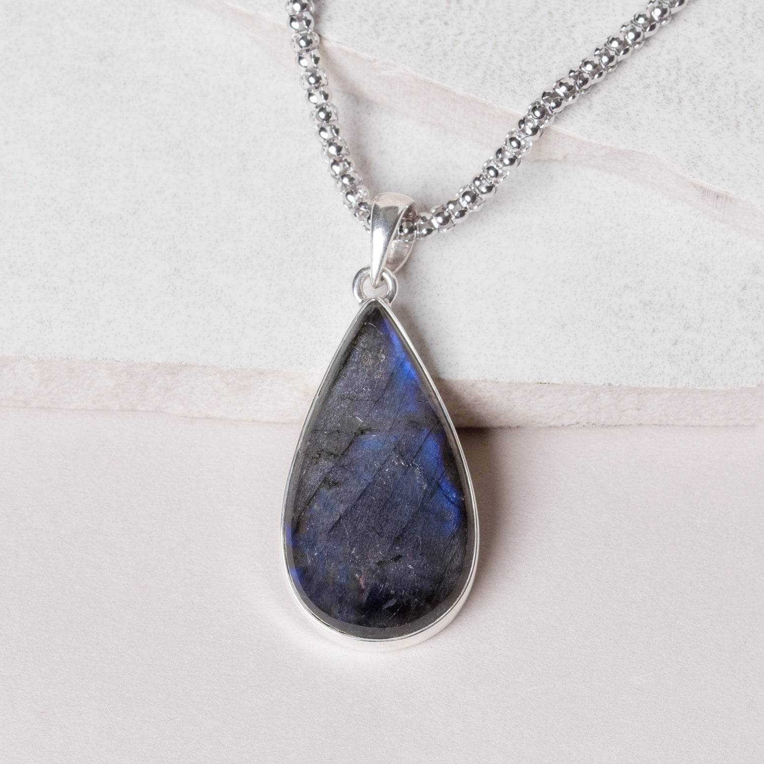 Genuine Labradorite Teardrop Pendant Necklace - Image 33
