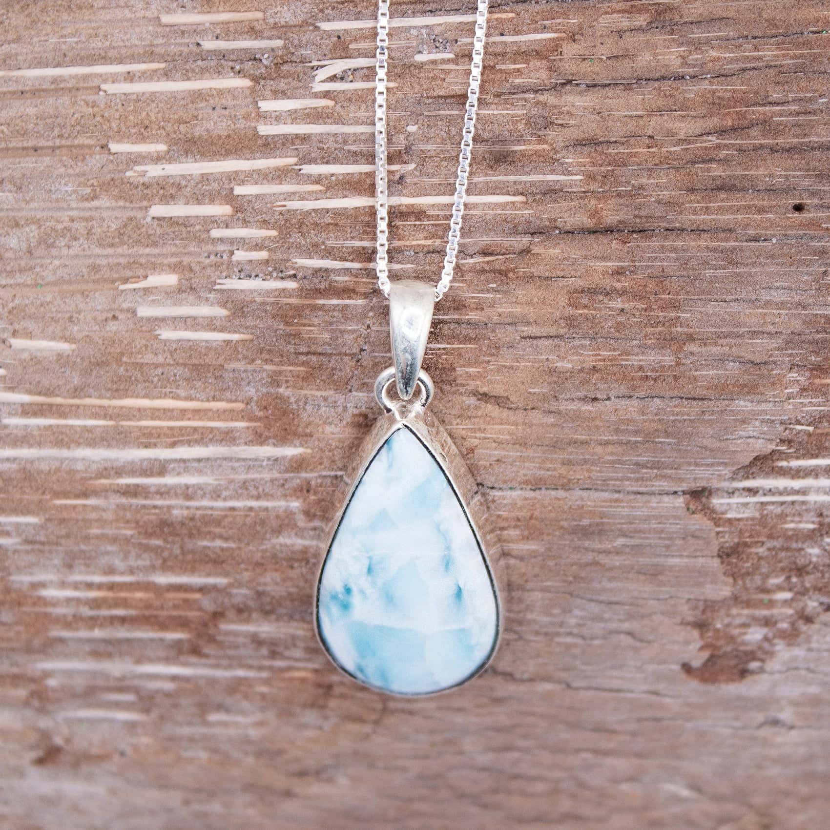 Larimar Teardrop Silver Pendant Necklace - Image 3