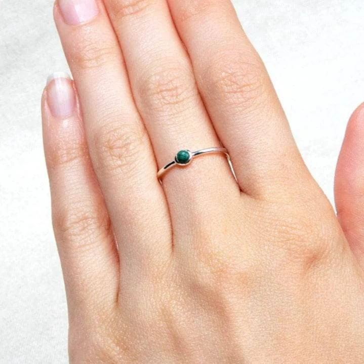 Genuine Malachite Silver, Gold or Rose Gold Ring - Image 2