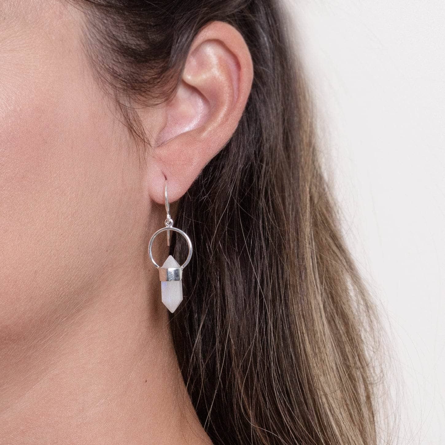 Rainbow Moonstone Crystal Point Earrings - Image 4