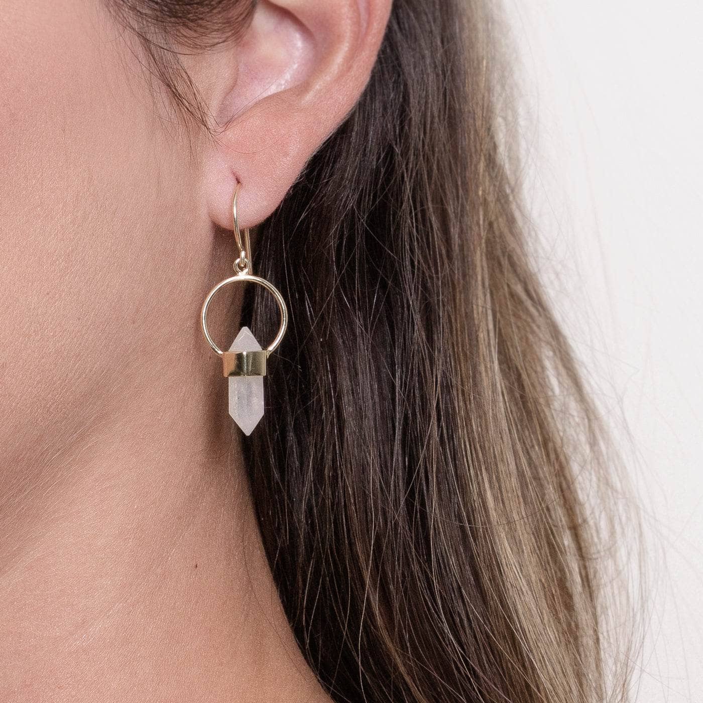 Rainbow Moonstone Crystal Point Earrings - Image 6