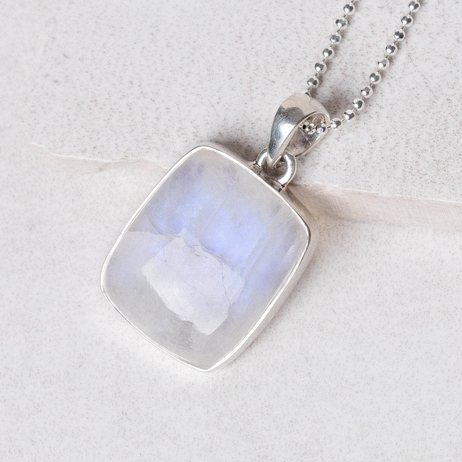Rainbow Moonstone Square Pendant Necklace - Image 4