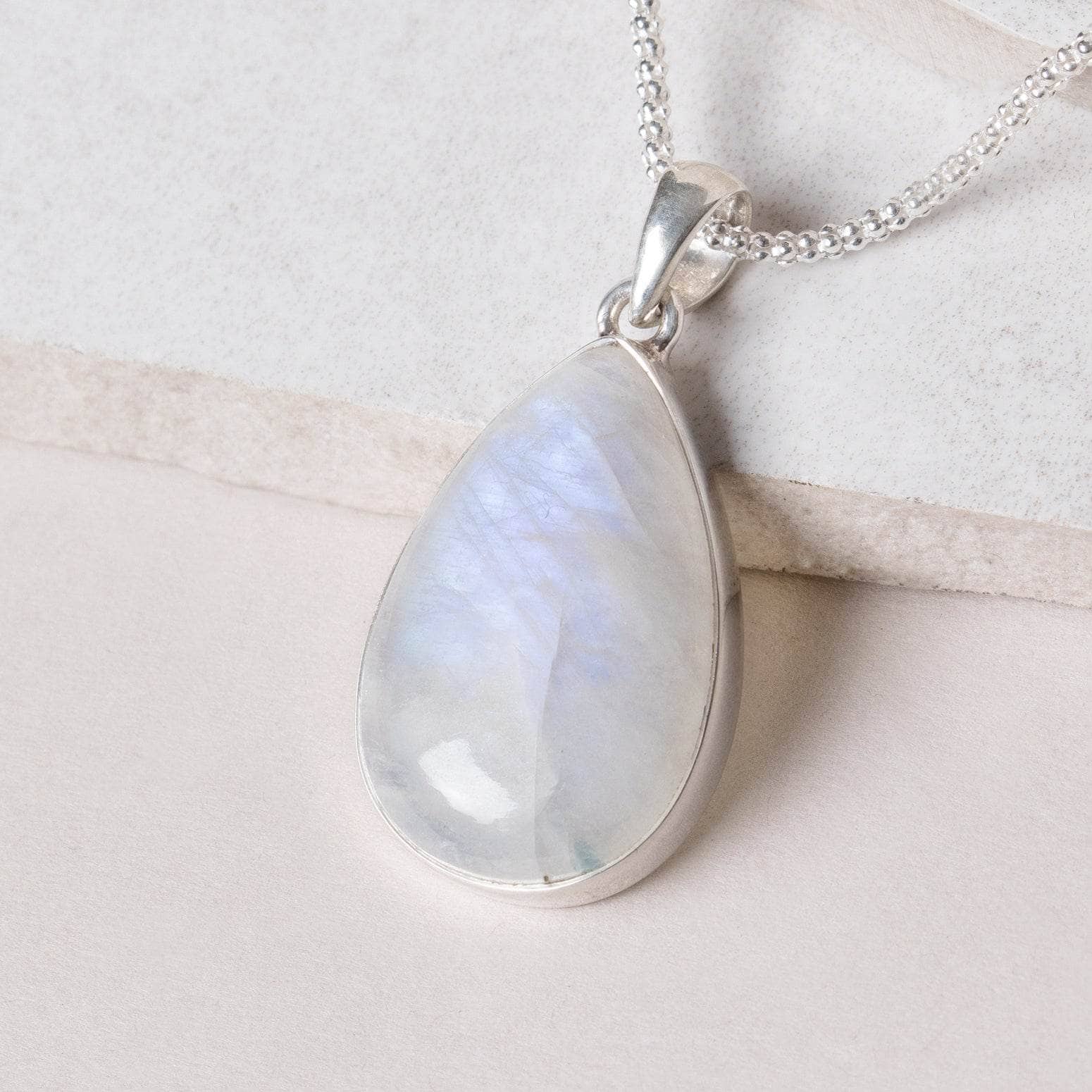 Rainbow Moonstone Teardrop Pendant Necklace - Image 7