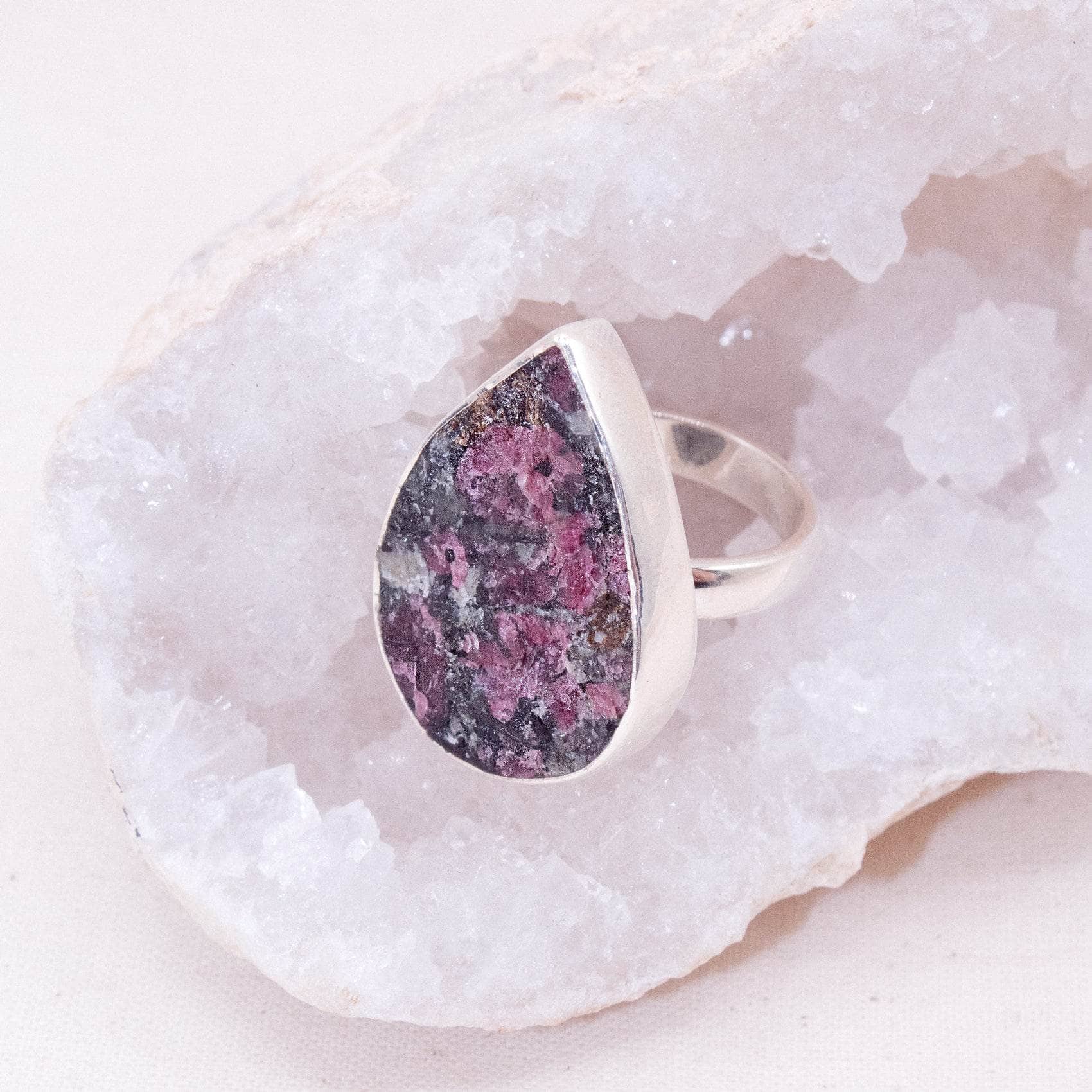 Rare Eudialyte Druzy Adjustable Teardrop Ring - Image 13
