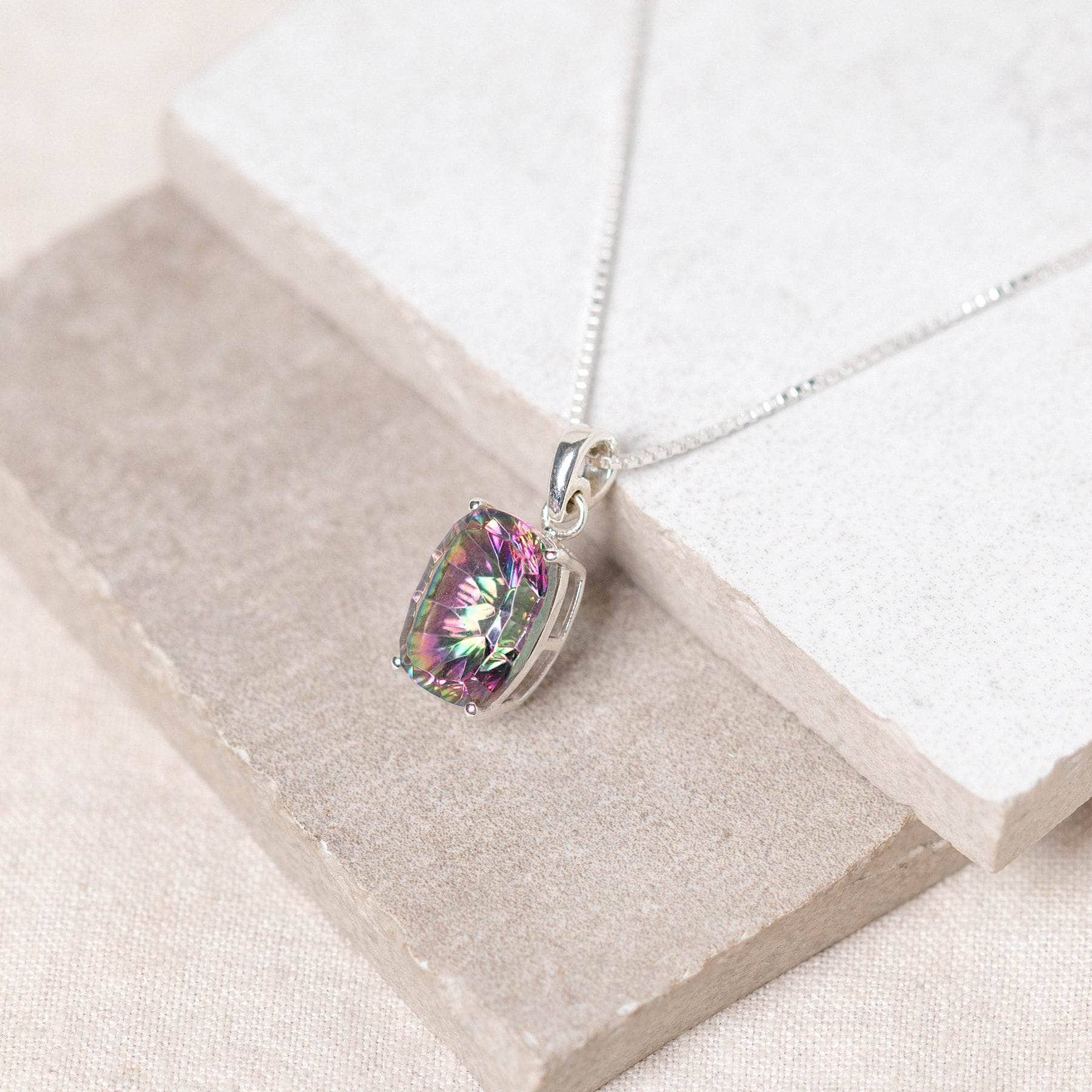 Rare Mystic Topaz Emerald Cut Pendant Necklace - Image 3