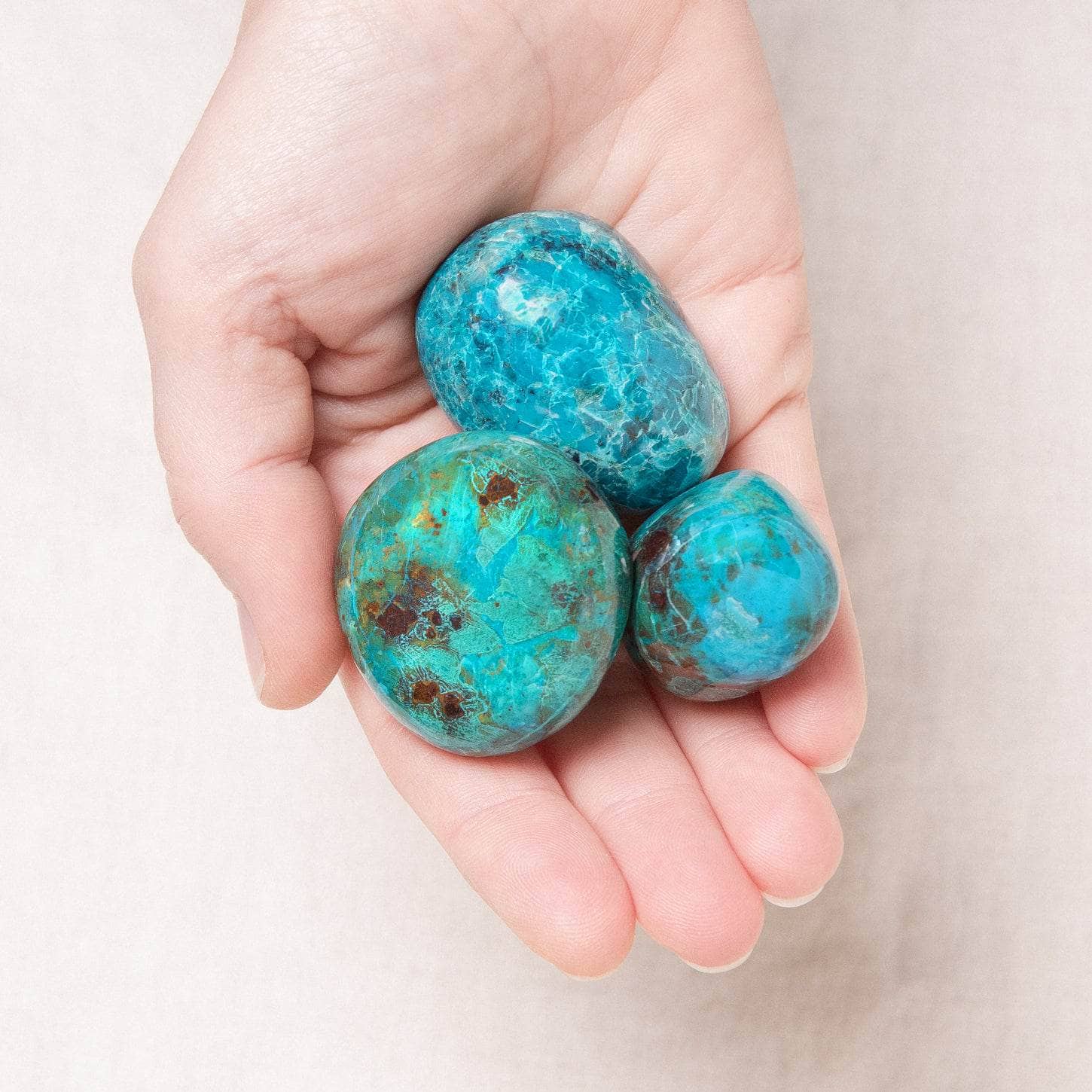 Rare Peruvian Chrysocolla Palm Stone - Image 3