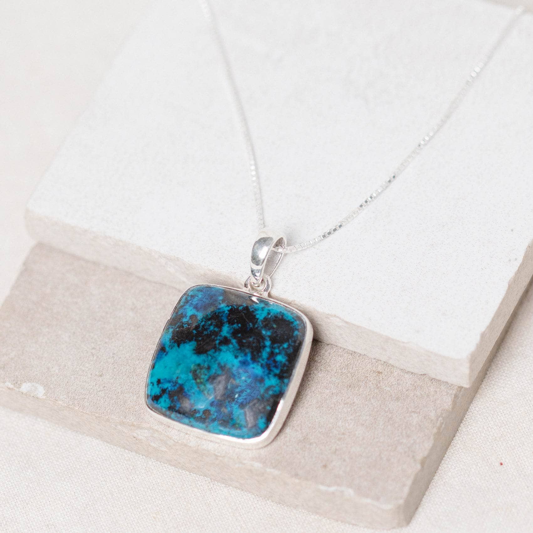 Rare Shattuckite Square Pendant Necklace - Image 2