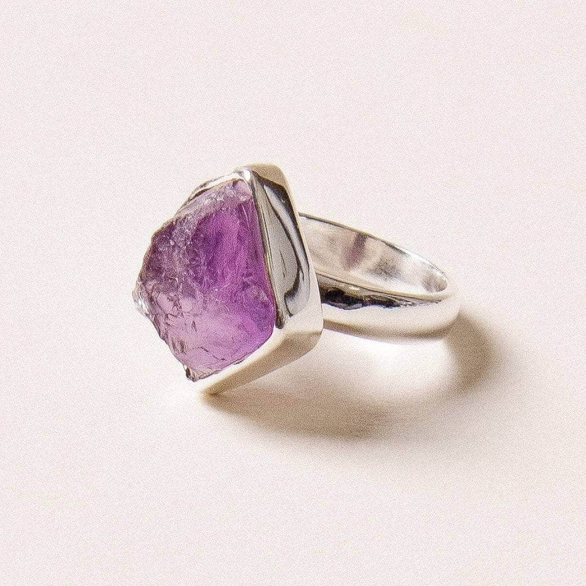 Raw Amethyst Silver Ring - Size 8 - Image 3