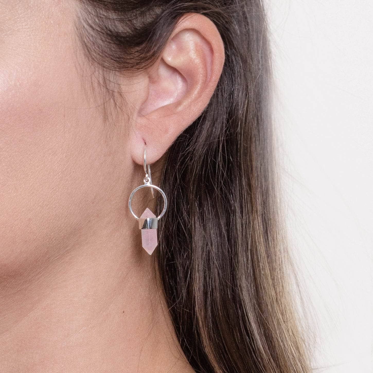 Rose Quartz Crystal Point Earrings - Image 4