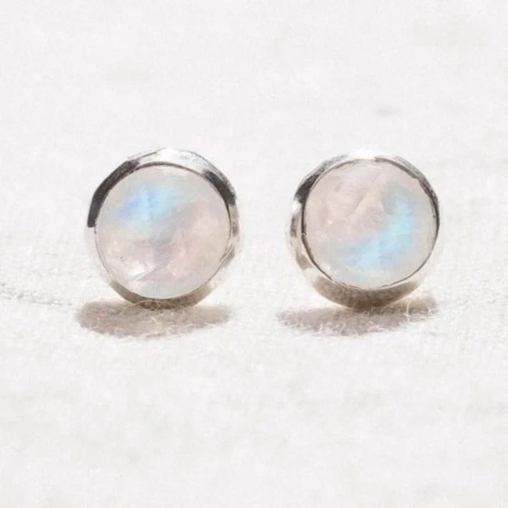 Rainbow Moonstone Silver or Gold Stud Earring - Image 6