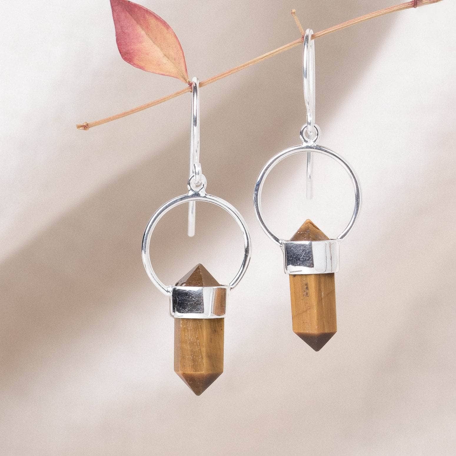 Tiger Eye Crystal Point Earrings - Image 5