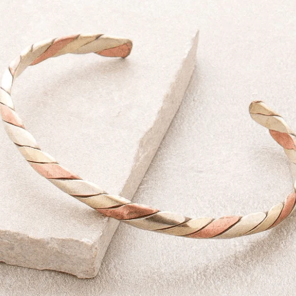 Fair Trade 3 Metal Twisted Bangle - Image 3
